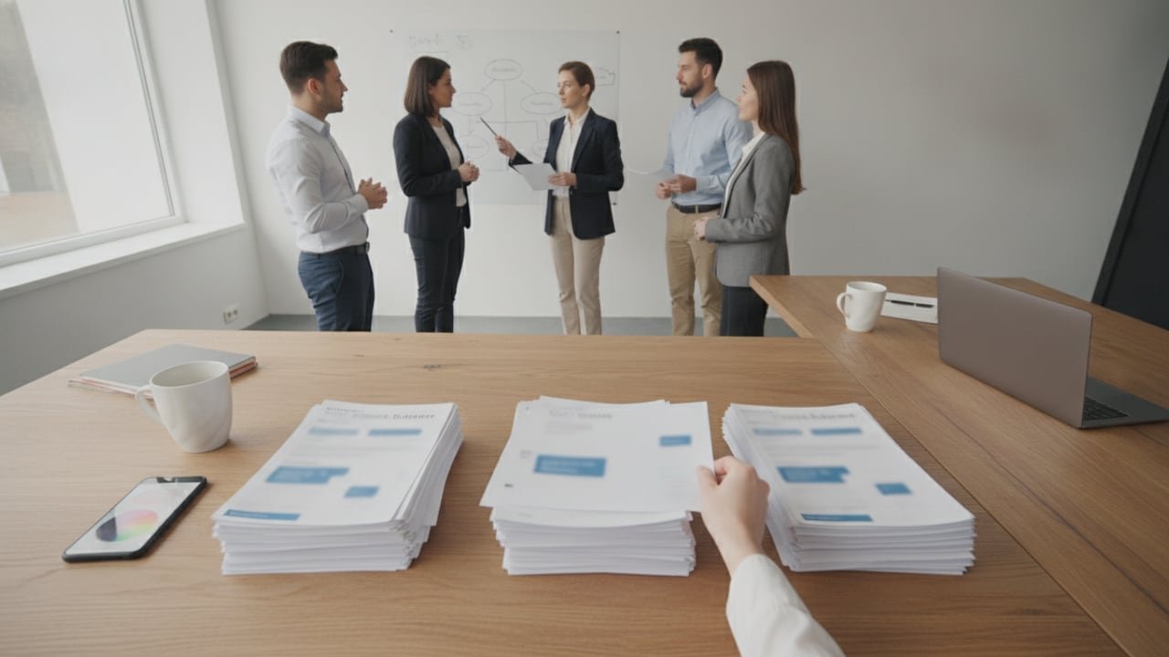 Customer messages on a desk sorted into three piles to decide which ones an AI agent should answer