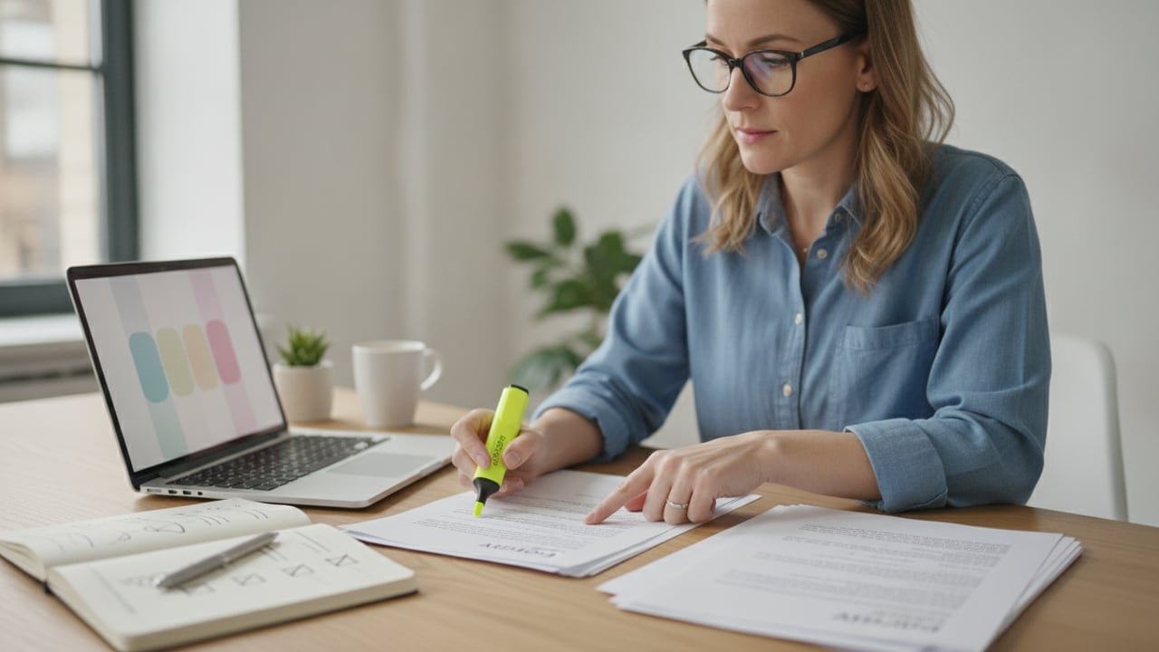 Person checking an AI agent's chat reply against a printed policy document before launch